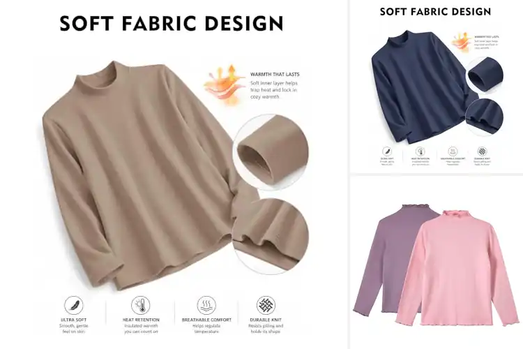 Detailed view of Best Girls’ Mock Turtleneck Thermal Tops